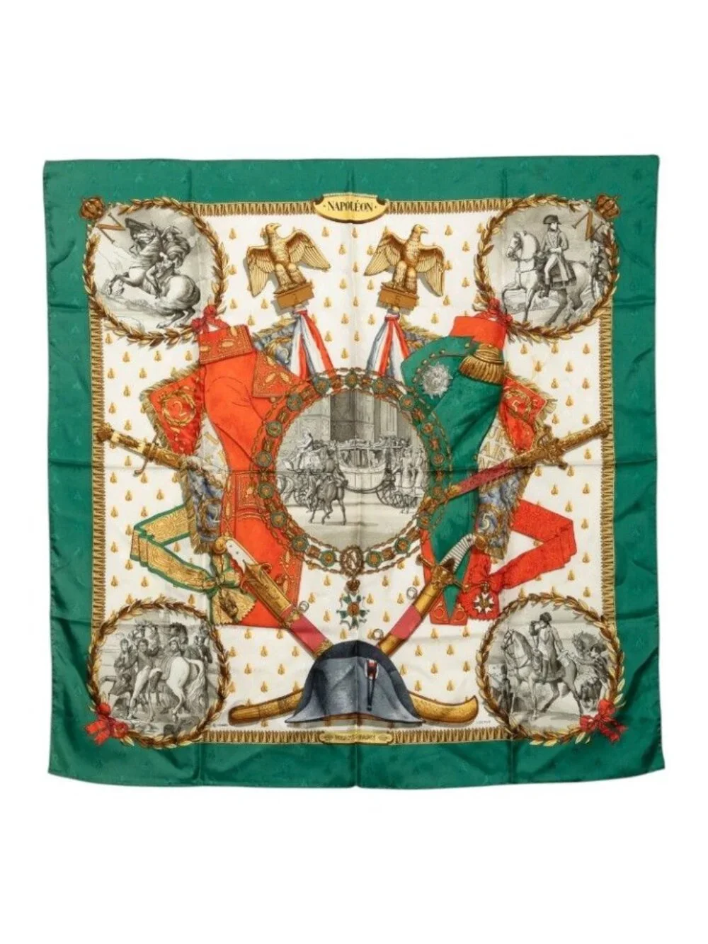Hermes Carre 90 Napoleon Scarf Green